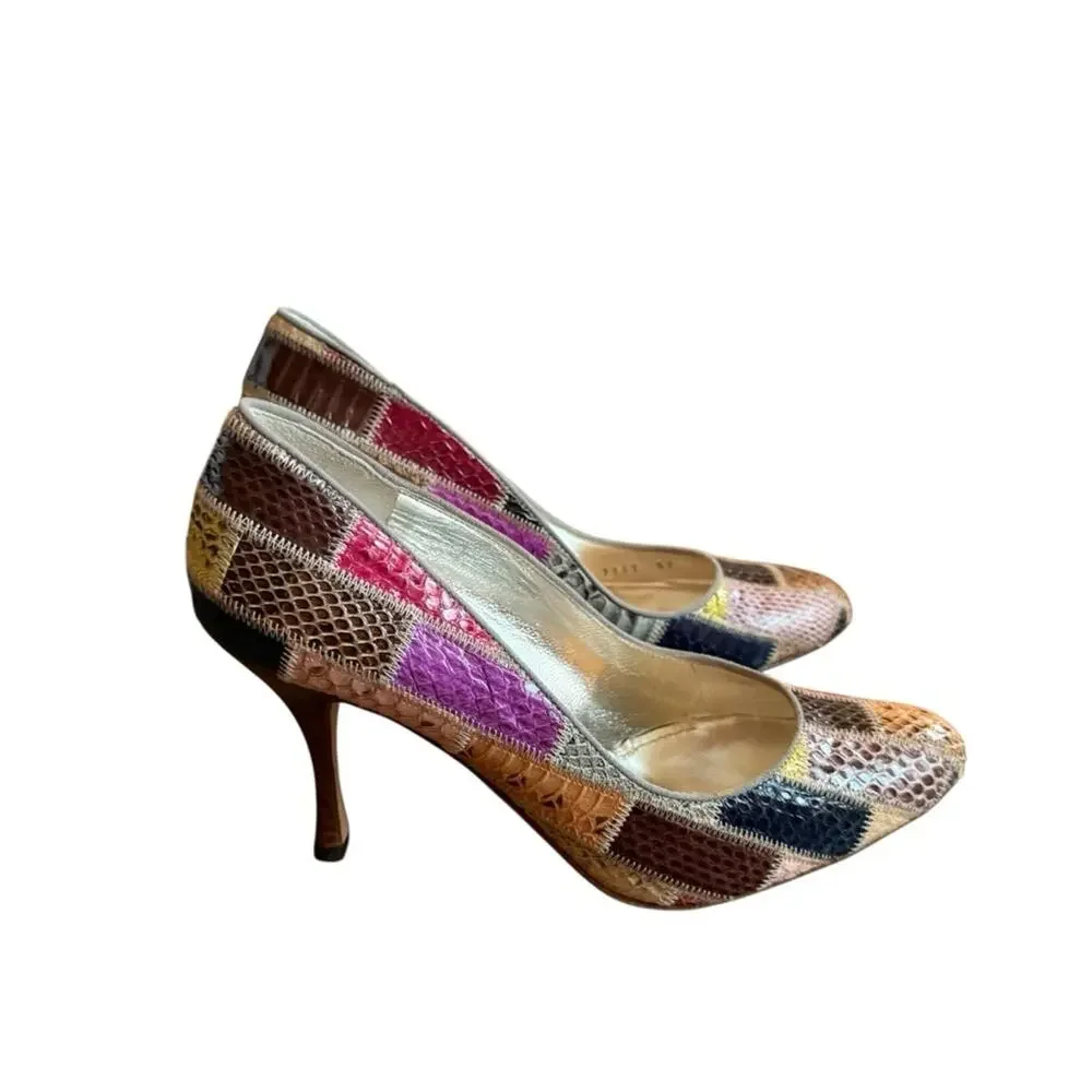 Dolce & Gabbana Python Snake Patchwork Pumps Stiletto Heel EU 37 US 7